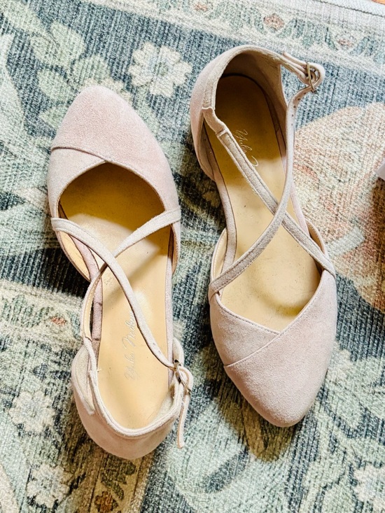 Yulia Nadeeva Shoes - Women’s Bespoke Blush Pink Suede Pointed-Toe D’Orsay Flats with Crisscross Strap